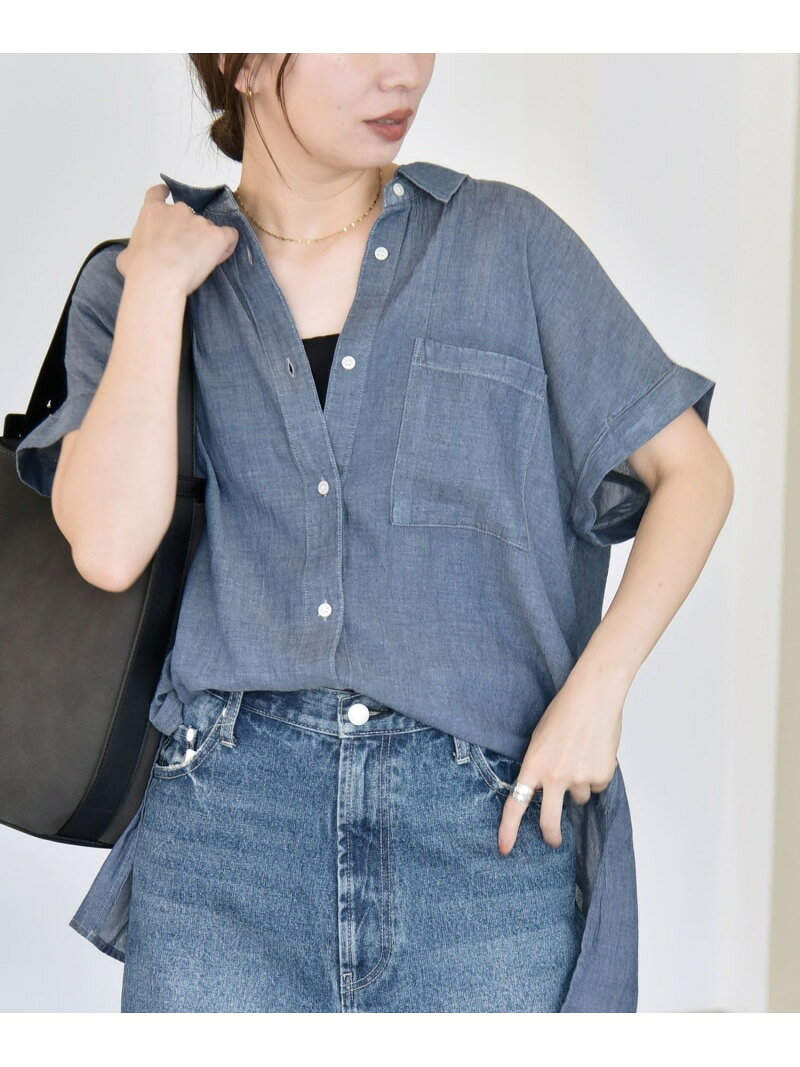 【SALE／40%OFF】quaranciel:＜手洗い可能＞シアー デニム フレンチスリーブ レギュラー シャツ quaranciel シップス トップス シャツ・ブラウス ブルー ブラック【RBA_E】【送料無料】[Rakuten Fashion]