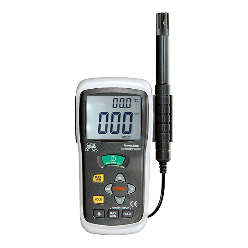 CEM 【メーカー正規品】 DT-615（色：ライトグレー/ブラック） デジタル温湿度計 単位切替 長持続バッテリー 高感度プローブ 高速測定 K型温度デュアルモード測定 IP54安全保護 バックライト付きLCDディスプレイ 自動シャットダウン機能 温度測定 データ保持機能 軽量