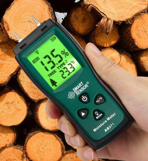 SMART SENSOR  木材水分計 AS971 竹製品 紙 漢方薬 木質繊維品 データホールド機能 自動温度補正機能 高精度 4レンジ測定可能 データホールド 自動電源オフ 高速サンプリング 一年保証 送料無料