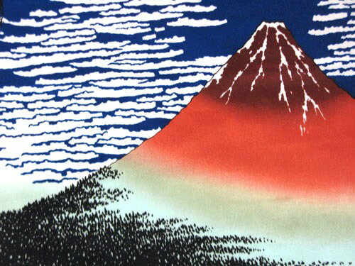 日本製　海外向け　おみやげ日本風呂敷　浮世絵風呂敷浮世絵　ちりめん友禅　葛飾北斎冨嶽三十六景　赤富士