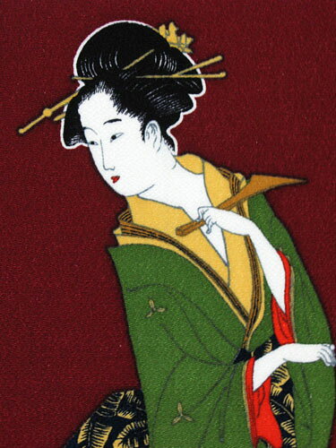 日本製　海外向け　おみやげ日本風呂敷　浮世絵風呂敷浮世絵　ちりめん友禅　いつとみ芸者