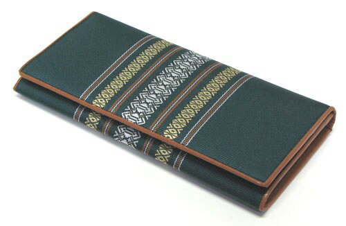 福岡県伝統工芸品博多織財布 献上柄長財布 緑色の紹介画像2