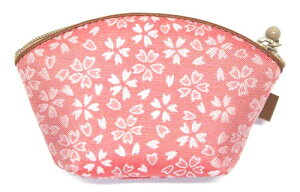福岡県伝統工芸品博多織　ポーチ（小）桜柄　ピンク色