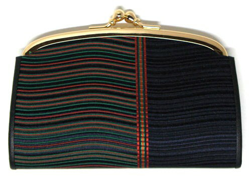 福岡県伝統工芸品 博多織財布波柄 がま口財布紺色