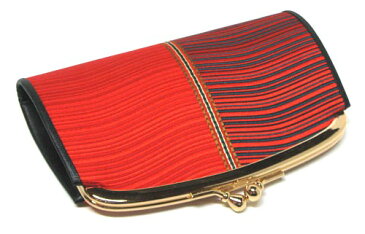 福岡県伝統工芸品　博多織財布波柄　がま口財布　赤色