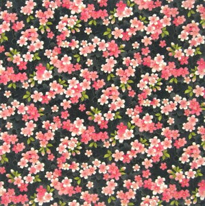 日本製 和風布物(綿チーフ)小風呂敷 和柄はんかち ハンカチ日本柄 桜満開 黒色