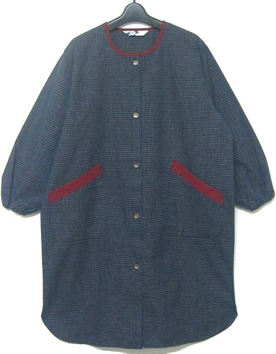 日本製　久留米織　和柄　和調　文人柄羽織もの　コート　上っ張り　割烹着前開きワンピース　文人柄