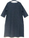 日本製 和柄服 久留米織り 絣風ワンピース ドレス エプロンドレスレディース 7部袖ワンピース 文人柄 紺色