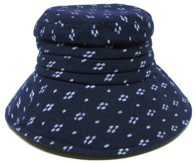 日本製　伝統工芸品　久留米絣コットン製　レディース　キャップワンポイントボタン帽子　久留米絣紺色