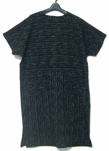 日本製 久留米織り 絣風ドレス和柄服 エプロンドレスレディース 半袖ワンピース 黒白色