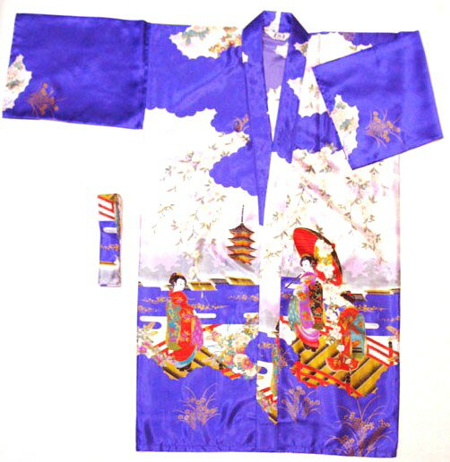 日本製　日本のお土産海外おみやげ　法被ハッピコート　長半天　五重の塔と舞子　紫色