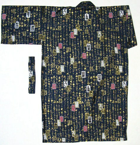 日本製　日本のお土産海外おみやげハッピコート　長半天　万葉集　紺色