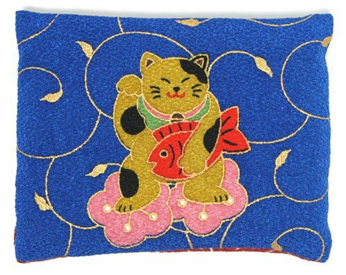 【日本製】 和風小物 縮緬(ちりめん)和柄 福猫ティッシュケース懐かし(なつかし)屋青色