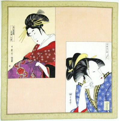 日本のお土産海外おみやげ日本はんかち　ハンカチ浮世絵物語　喜多川歌麿　美人画