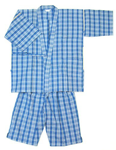 【日本製】日本のよそおい徳島県 伝統工芸品 甚平徳島県 無形文化財 阿波正藍 阿波ちぢみ しじら織り 甚ベイ甚平 青白格子 LL