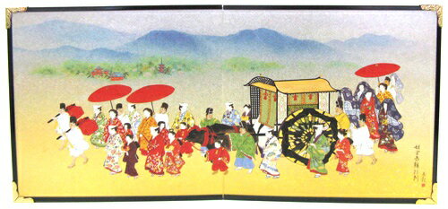 和雑貨　和風インテリア海外向け　おみやげ　屏風日本の名画　二曲屏風王朝屏風　姫宮参朝行列