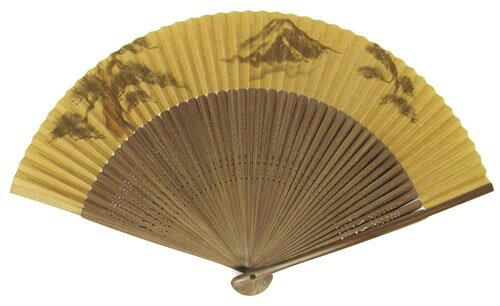 日本の伝統 日本扇子扇子 センス せんす男性用扇子 大短地絹張松・富士山 茶色