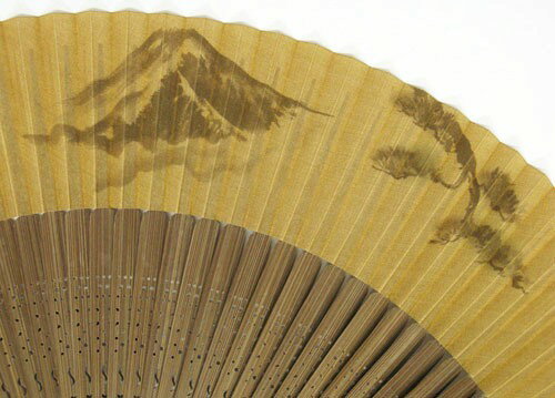 日本の伝統 日本扇子扇子 センス せんす男性用扇子 大短地絹張松・富士山 茶色