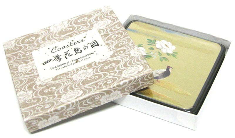 日本のお土産海外おみやげコースター　コップ敷き四季花鳥の図　6枚入り