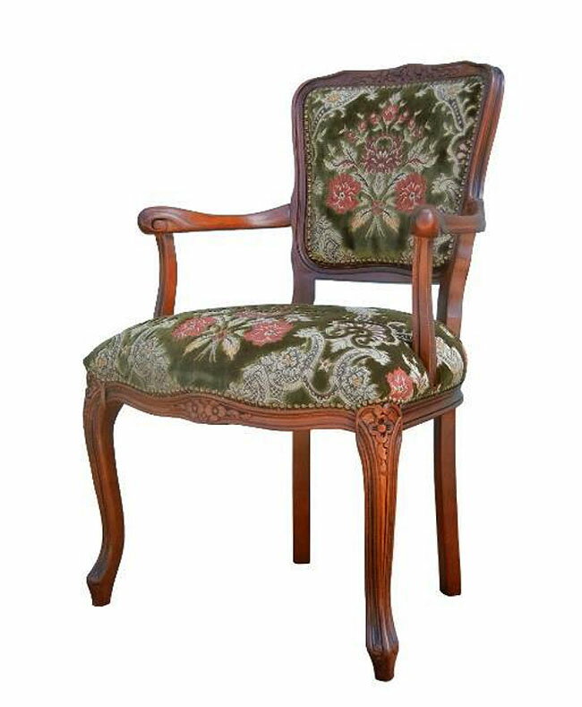 【送料無料】イタリア製　アンティーク調　アームチェア　グリーン　肘掛け椅子　ダイニングチェア　イ..