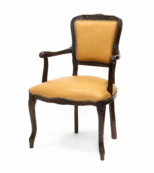 【送料無料】イタリア製 アンティーク調 アームチェア キャメル 肘掛け椅子 ダイニングチェア イス 椅子 猫脚 合皮 イタリア家具 輸入家具 ロココ調 ヨーロピアン クラシック おしゃれ ※北海道・沖縄・離島は別途送料お見積り