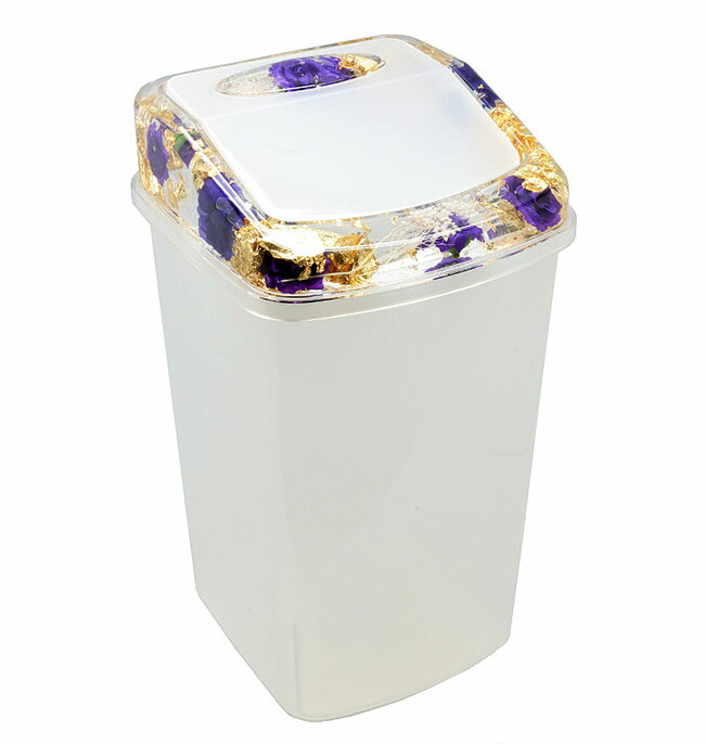 【3,980円(税込)以上お買上げで送料無料】【即納可!!】再入荷しました♪アクリル水中花　ふた付 ダストボックス　パープル　ゴミ箱　ごみ入れ　ダストBOX　フタ付き　おしゃれ