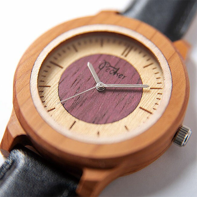 【送料無料】木製 腕時計 文字盤ツートンタイプ ウエンジュ 天然木 木目 時計 watch プレゼント 贈り物 ギフト [2]