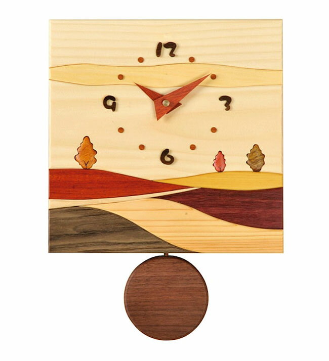 【送料無料】国産品　木製　寄せ木振り子時計　壁掛け時計　掛け時計　振り子時計