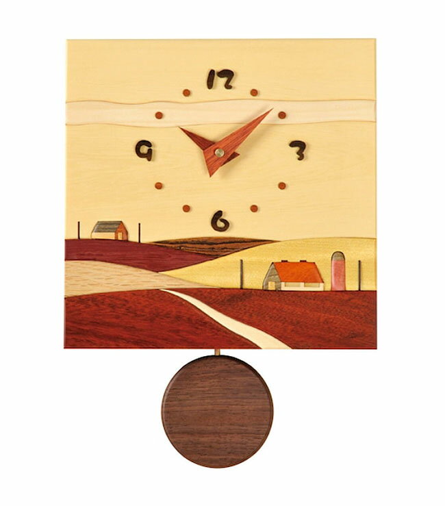 【送料無料】国産品　木製　寄せ木振り子時計　壁掛け時計　掛け時計　振り子時計