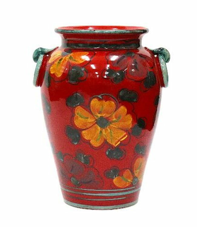 【送料無料】イタリア製　陶器　つぼ型　傘立て　レッド　 レインラック　アンブレラスタンド　カサ立て　玄関収納　飾り壺　ヨーロピアン　おしゃれ　※北海道・沖縄・離島は別途お見積り