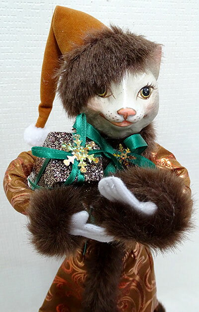 【送料無料】【即納可!!】再入荷しました♪サンタキャット ブラウン 置き人形猫 ネコ クリスマス プレゼント