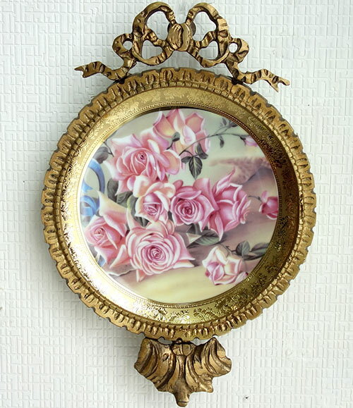 【送料無料!!】【即納可!!】新入荷しました♪エジプト製　壁掛け　純銅　絵皿　バラ　ローズブロンズ　フラワー　薔薇