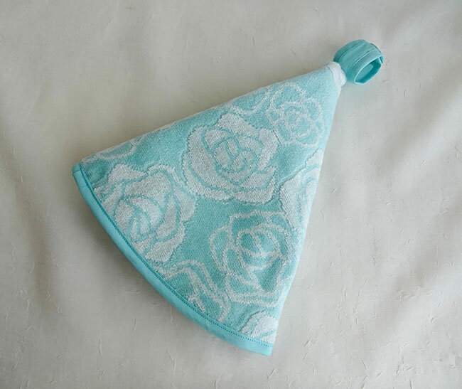 【3,980円(税込)以上お買上げで送料無料】【即納可!!】新入荷しました♪日本製 ドレディール フルール ラウンドタオル ペールグリーン 今治タオル ジャガード織タオル サニタリー バラ柄 花柄 おしゃれ ＊ループ・スナップボタン付