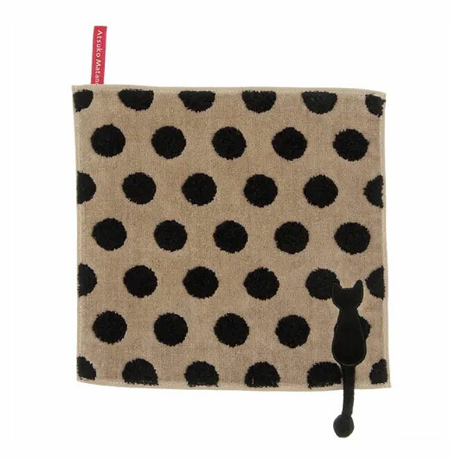 Mini Towels - 【3,980円(税込)以上お買上げで送料無料】【即納可!!】新入荷しました♪Atsuko Matano (マタノ アツコ) デザイン　タオルハンカチ　ドット柄　ベージュ（25×25cm） ハンカチタオル　ミニタオル　ハンドタオル　ドット　水玉　かわいい　黒猫 ねこ おしゃれ