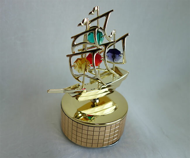 【送料無料】【即納可!!】新入荷しました♪ボヘミアクリスタル　オルゴール　帆船　曲名『♪ Amazing　Grace』ハンセン　船　オーナメント　インテリア置物　プレゼント　贈り物　ギフト 2