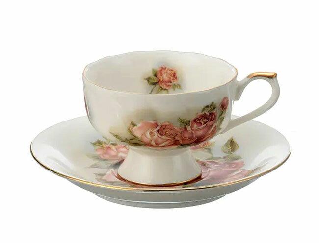 【3,980円(税込)以上お買上げで送料無料】【即納可!!】新入荷しました♪日本製　スパイラル高台　カップ＆ソーサー　ゴールドローズ　磁器　コーヒーカップ　ティーカップ　洋食器　テーブルウエア　花柄　華やか　かわいい　おしゃれ　プレゼント