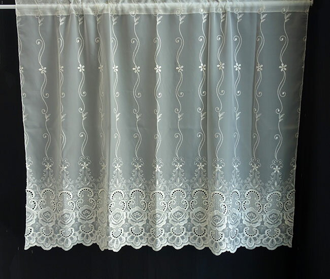 【送料無料】【即納可!!】新入荷しました♪インテリアShiroyama オリジナル トルコ製レース カフェカーテン (W110×H90cm) 輸入レース 裾柄模様 耳立て・メロウ仕上げ カフェ 小窓用カーテン 小窓 間仕切り 目隠し おしゃれ