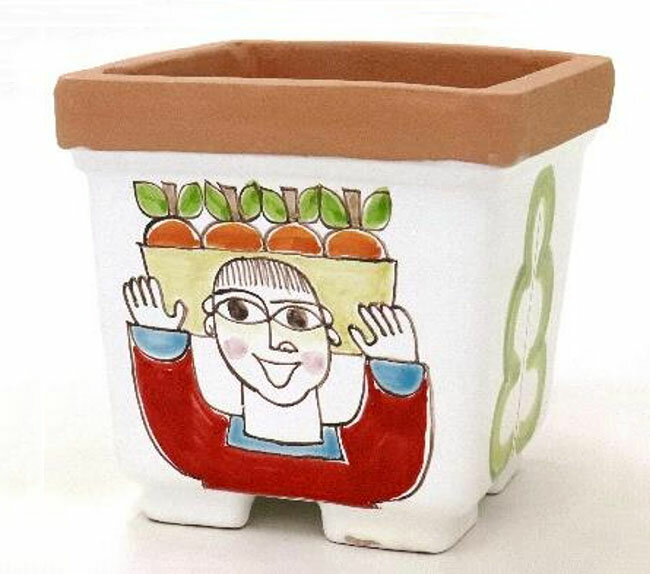 Rakuten - 【送料無料】イタリア製　シチリア陶器　スザンナ・デ・シモーネ　プランター（大）男の子　植木鉢　鉢カバー　鉢植え　ガーデニング用品　輸入雑貨　ハンドメイド　かわいい　おしゃれ