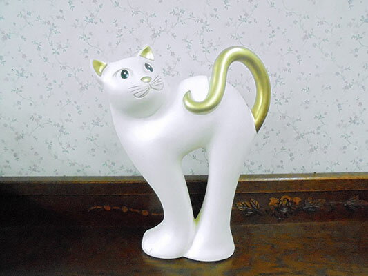 【送料無料】【即納可!!】新入荷しました♪ポルトガル製 テラコッタ 陶器 キャットガーデニングオブジェ ネコ ホワイト Lサイズ
