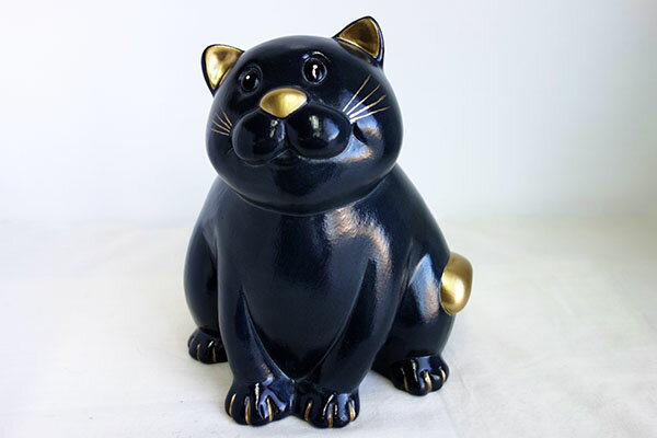 【送料無料】【即納可!!】再入荷しました♪ポルトガル製 テラコッタ 陶器 キャットガーデニングオブジェ ネコ ブラック Sサイズ