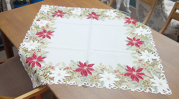 【送料無料】【即納可!!】再入荷しました♪テーブルクロス　トップクロス　レッド　クリスマス約85X85cm　ポインセチア