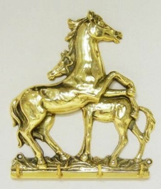 【送料無料】イタリア製 アンティーク調 真鍮 キーハンガー 4連 ウマ キーフック 鍵掛 カギ掛 壁掛けフック ブラス ゴールド おしゃれ