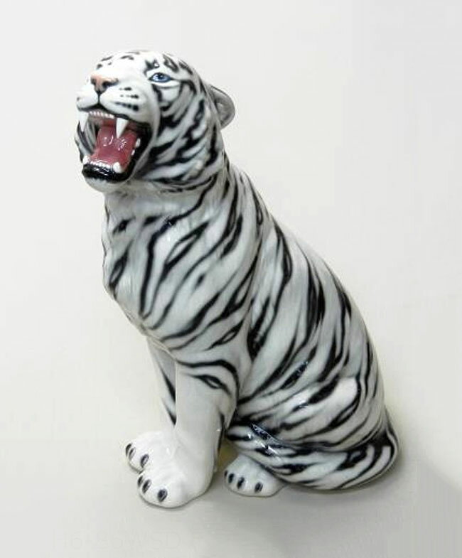 Rakuten - 【送料無料】イタリア製　陶器アニマル『ホワイトタイガー』虎　トラ　タイガー　Tiger　白虎　猛獣　動物　アニマル　インテリア　置物　オブジェ　動物置物　アニマル置物　サイズ：H70cm