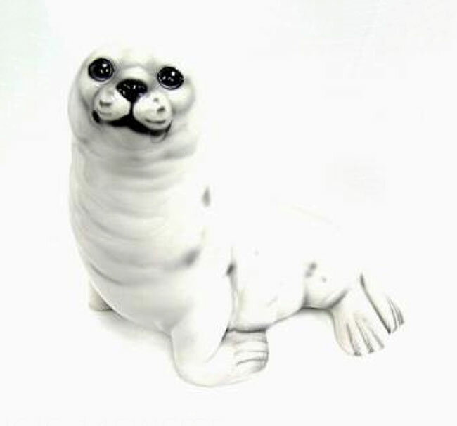 Rakuten - 【送料無料】イタリア製　陶器アニマル『アザラシ』ホワイト　あざらし　海豹　Seal　海洋生物　かわいい　インテリア　置物　オブジェ　動物置物　アニマル置物　サイズ：H25cm