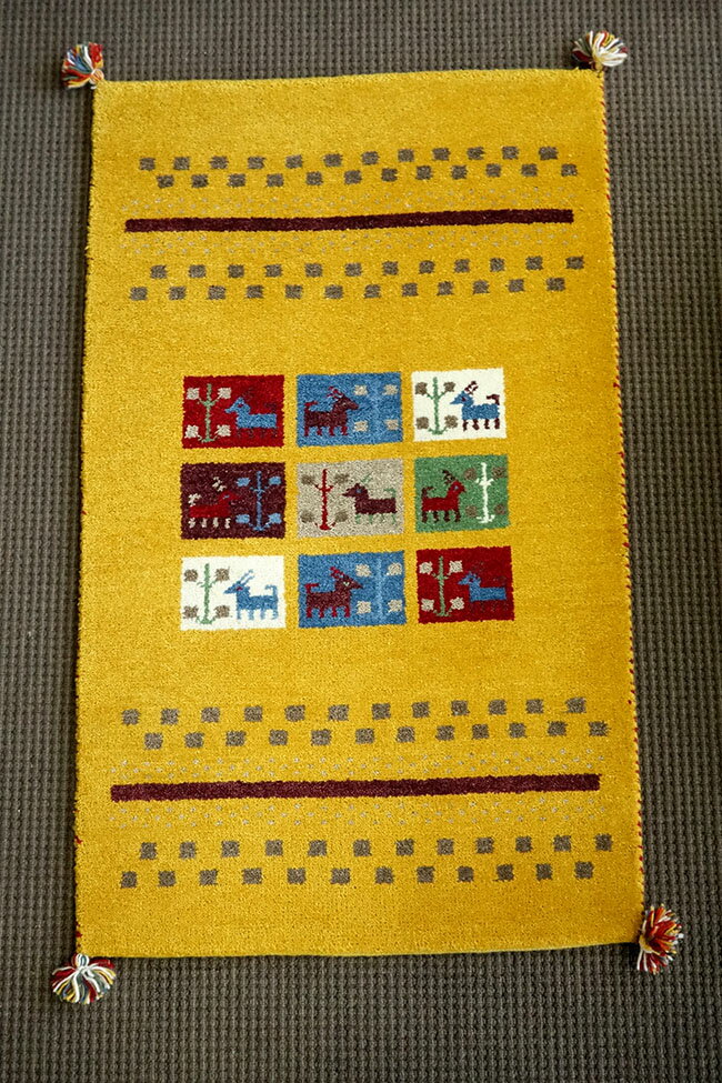 【送料無料】【即納可】新入荷しました♪インド製ギャベ イエローギャベ ギャッベ マット ラグマット手織り 絨毯 敷物 サイズ：約70X120cm