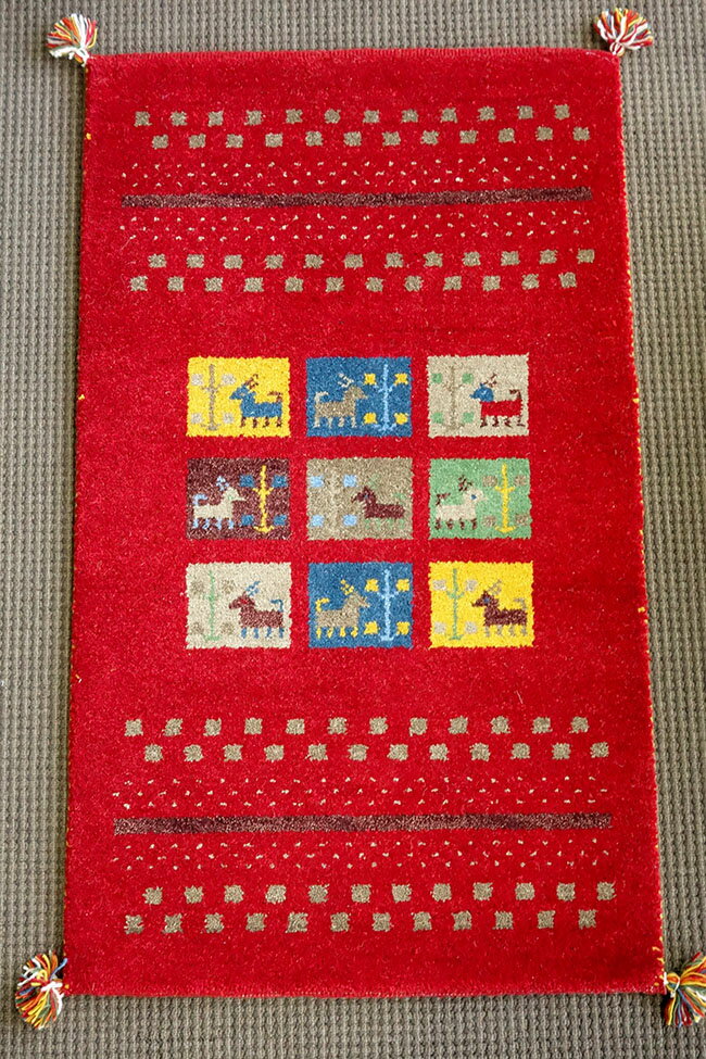 【送料無料】【即納可】新入荷しました♪インド製ギャベ レッドギャベ ギャッベ マット ラグマット手織り 絨毯 敷物 サイズ：約70X120cm