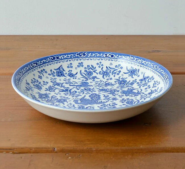 【送料無料】【即納可!!】新入荷しました♪イギリス製　Burleigh バーレイ社　Blue Regal Peacock　ブルーリーガルピーコック　パスタプレート　プレート　皿　深皿　大皿　洋食器　英国食器　テーブルウエア　ピーコック　孔雀　クジャク　おしゃれ