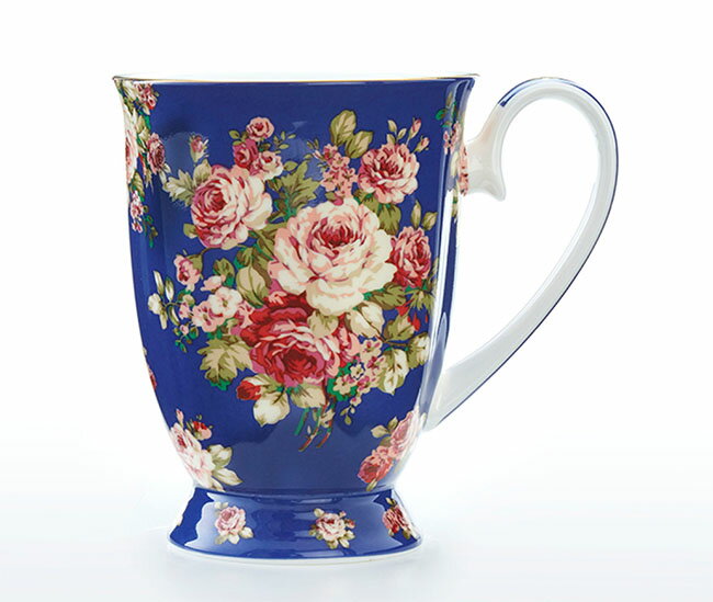 【3,980円(税込)以上お買上げで送料無料】【即納可!!】再入荷しました♪ロイヤルアーデン　マグカップ　バラ柄　ブルー　マグ　カップ　洋食器　テーブルウエア　花柄　薔薇　ローズ　おしゃれ※電子レンジ対応のサムネイル