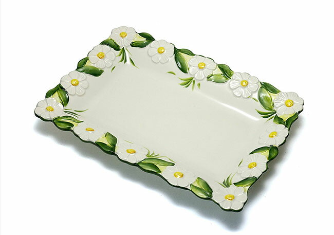 【送料無料】【即納可!!】新入荷しました♪イタリア製 バッサーノ陶器 角型プレート マーガレット 角皿 プレート 洋食器 花柄 かわいい おしゃれ