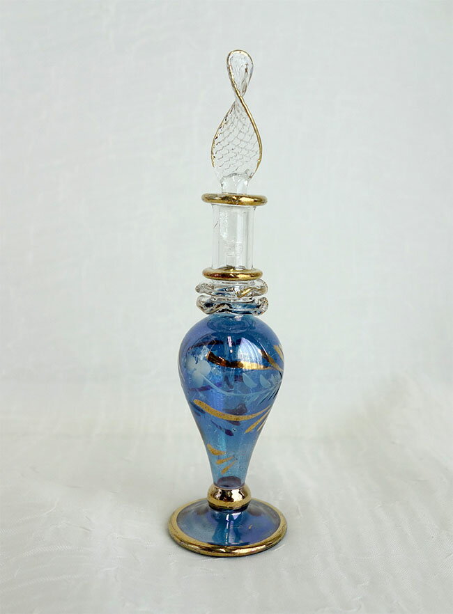 【3,980円(税込)以上お買上げで送料無料】【即納可!!】新入荷しました♪エジプト・カイロ製　エジプト香水瓶　ブルー香水瓶　パヒュームボトル　アロマオイルボトル　ガラス　クリスタル　瓶　ガラス小物のサムネイル